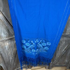 Vibrant Blue Table Runner with Peacock Design‎